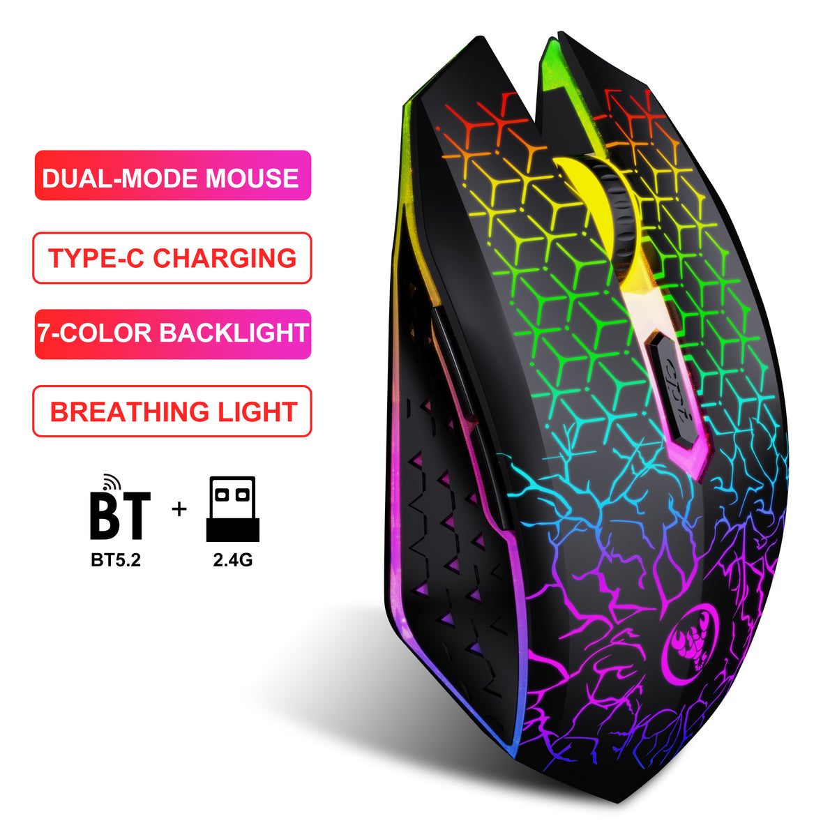 HXSJ T34 1600DPI RGB Wireless Gaming Mouse PERSIAN store