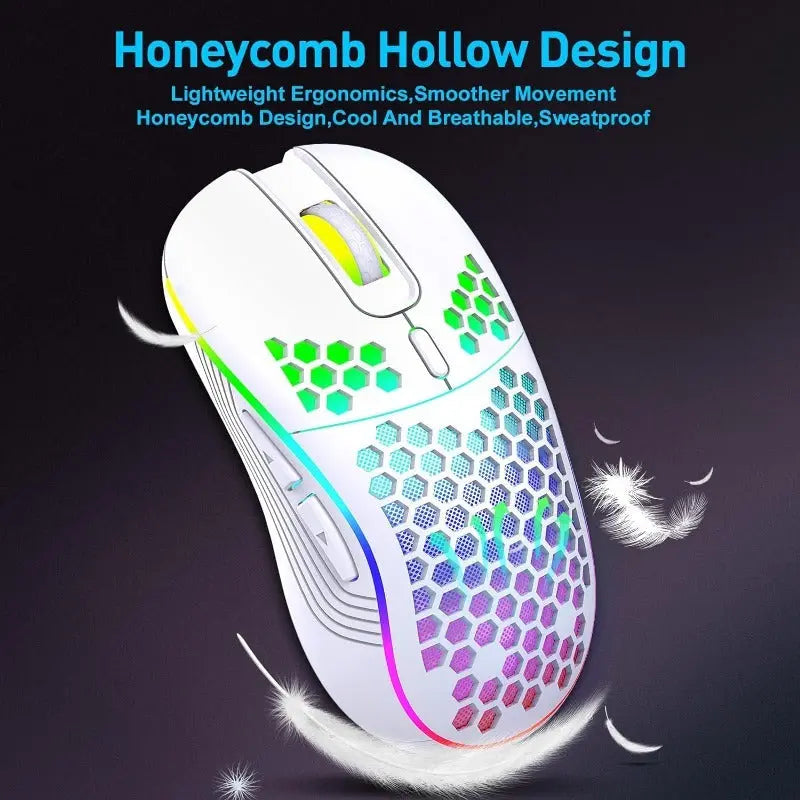 CM-G40W Wireless Gaming Mouse 2400 DPI Rechargeable RGB Honeycomb Mouse, 6 Buttons PERSIAN store