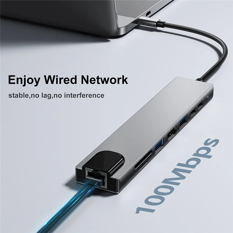 Mindpure 8-in-1 USB-C Hub 100W PD | 4K HDMI 2.0, Gigabit Ethernet, SD/TF Card Reader & USB 3.0 Dock PERSIAN store